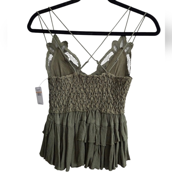 Free People Adella Cami Olive Green Lace Ruffle Top - Picture 11 of 12